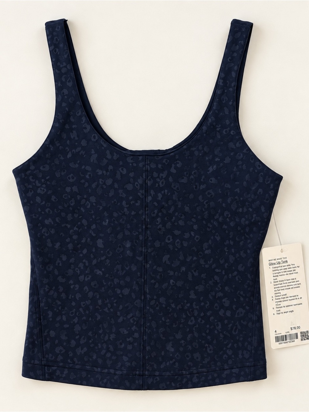 NWT Lululemon Glow Up Tank Leopard Polka Emboss True Navy Size 4